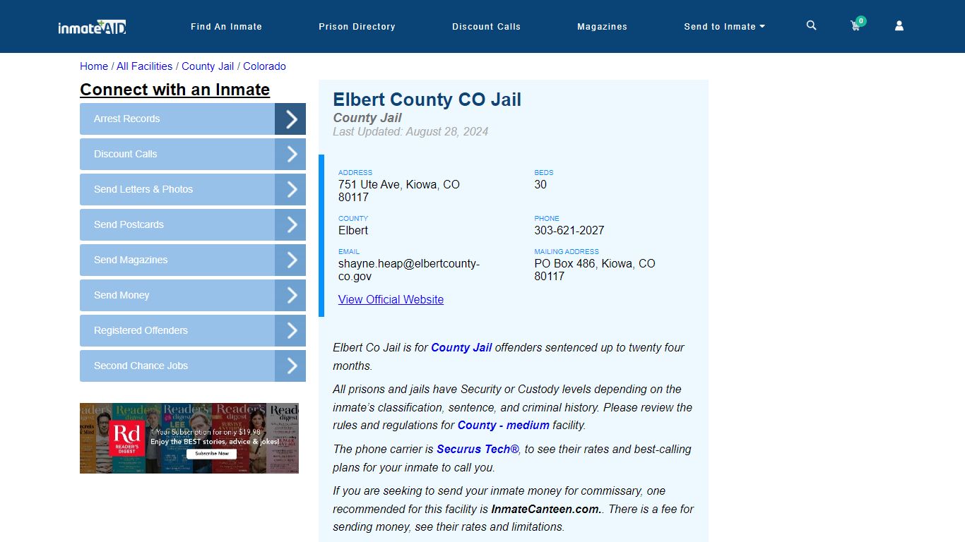 Elbert County CO Jail - Inmate Locator